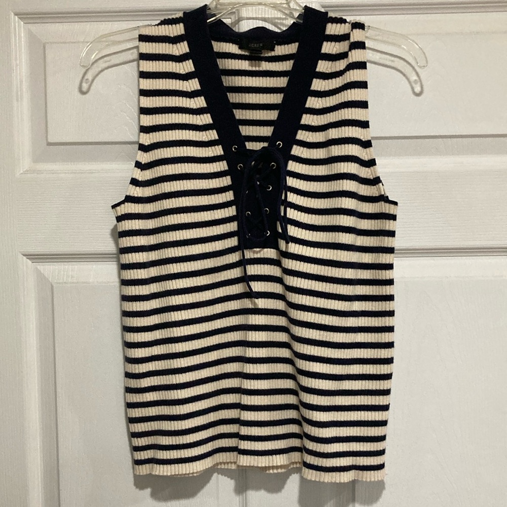 Gently used jcrew Striped Sleeveless Top with Lace-Up Detail Sz L